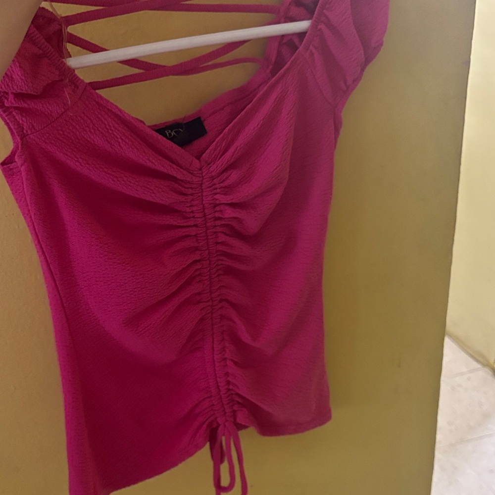 BCX Hot Pink Ruched Front Strappy Women's Camisole